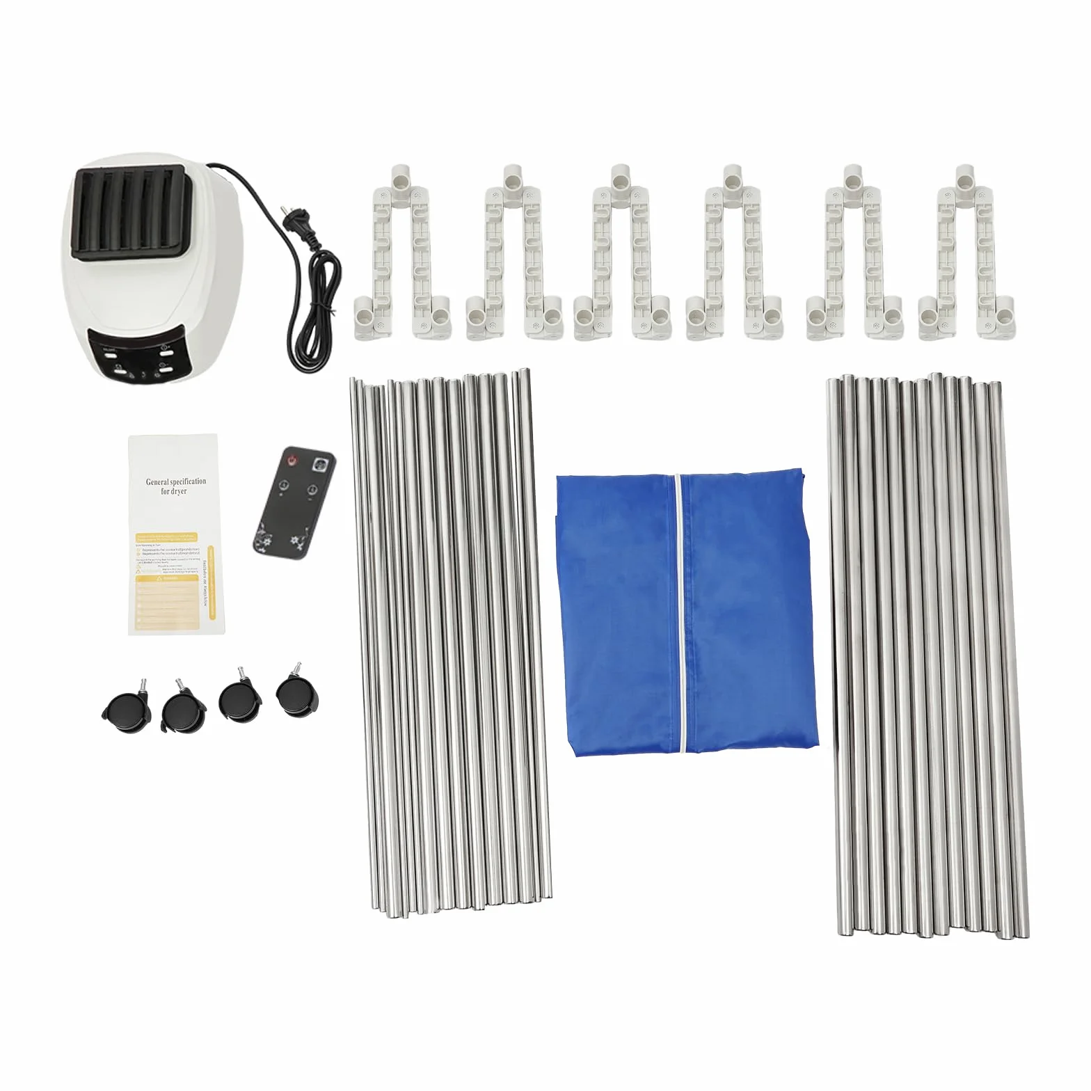 Asciugatrice Portatile 1500W Pieghevole Asciugatrice Elettrica con Telecomando e Ruote, Capacità 30kg Asciugatrice in Acciaio Inox 70*50*150cm Asciugatrice a Ventilazione per Appartamenti e Tempo