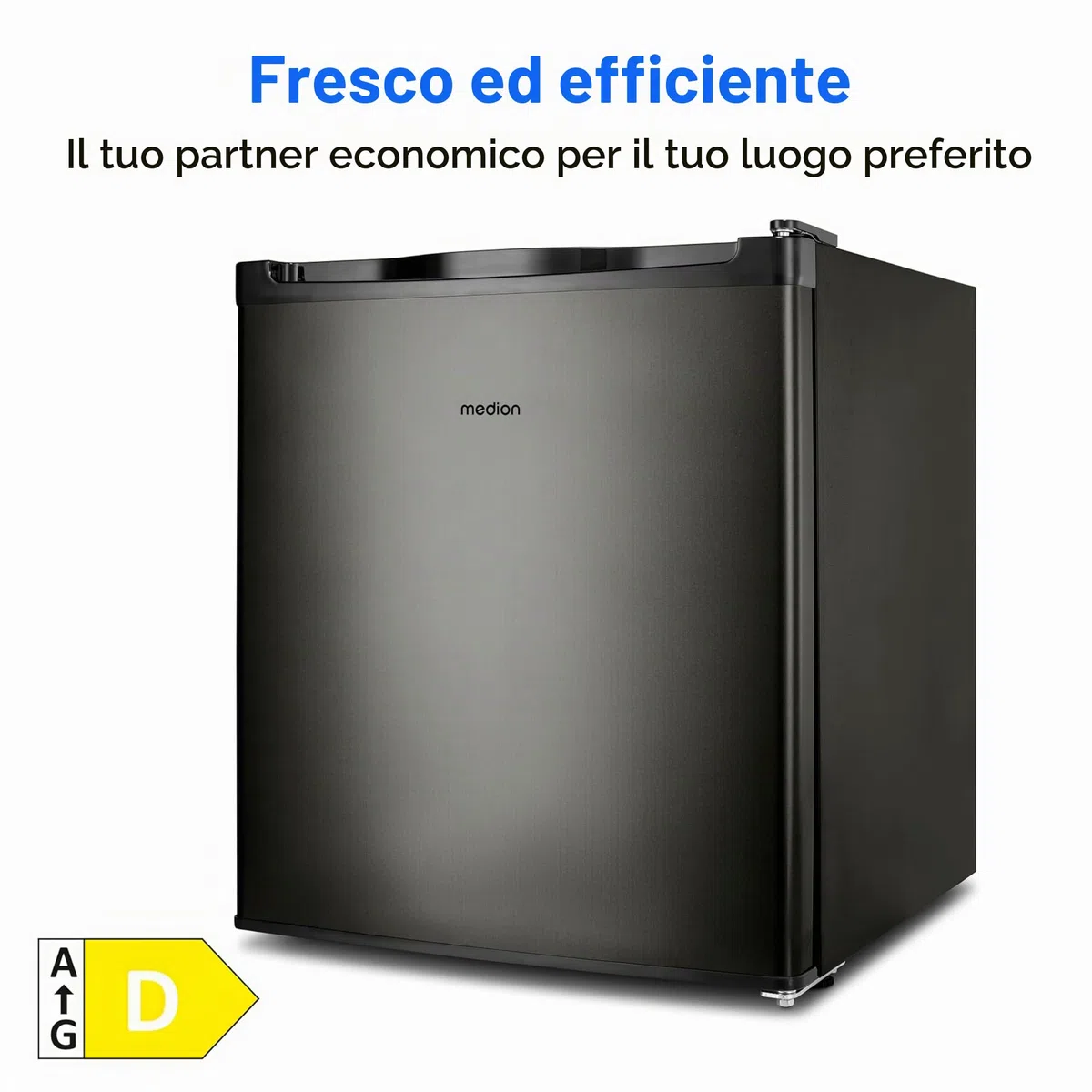 MEDION Mini congelatore (capacità 33 litri, altezza 51 cm, piedini regolabili in altezza, maniglia incassata, impostazione manuale della temperatura, classificazione 4 stelle, MD37675) grigio