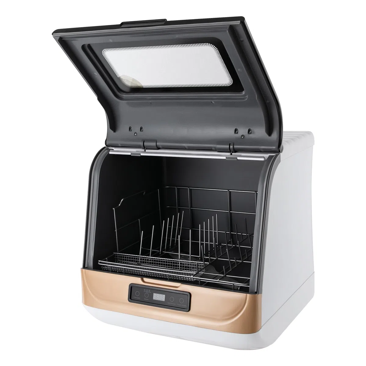 Mini lavastoviglie 800 W, lavastoviglie da tavolo con 5 programmi e ugello girevole a 360°, controllo touch, lavastoviglie da tavolo con 2 modalità di lavaggio e indicatore LED, perfetto per piccole