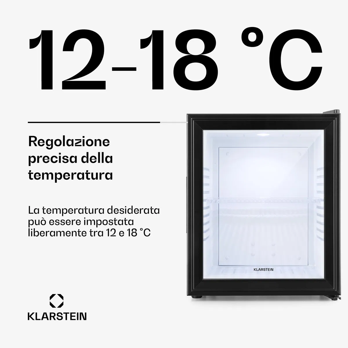 KLARSTEIN Brooklyn Mini Frigo da Camera, Frigo Portatile da Ufficio, Mini Frigo Bar con LED, Ripiani Rimovibili, Ideale per Campeggio e Skin Care, 12-18°C, 30L