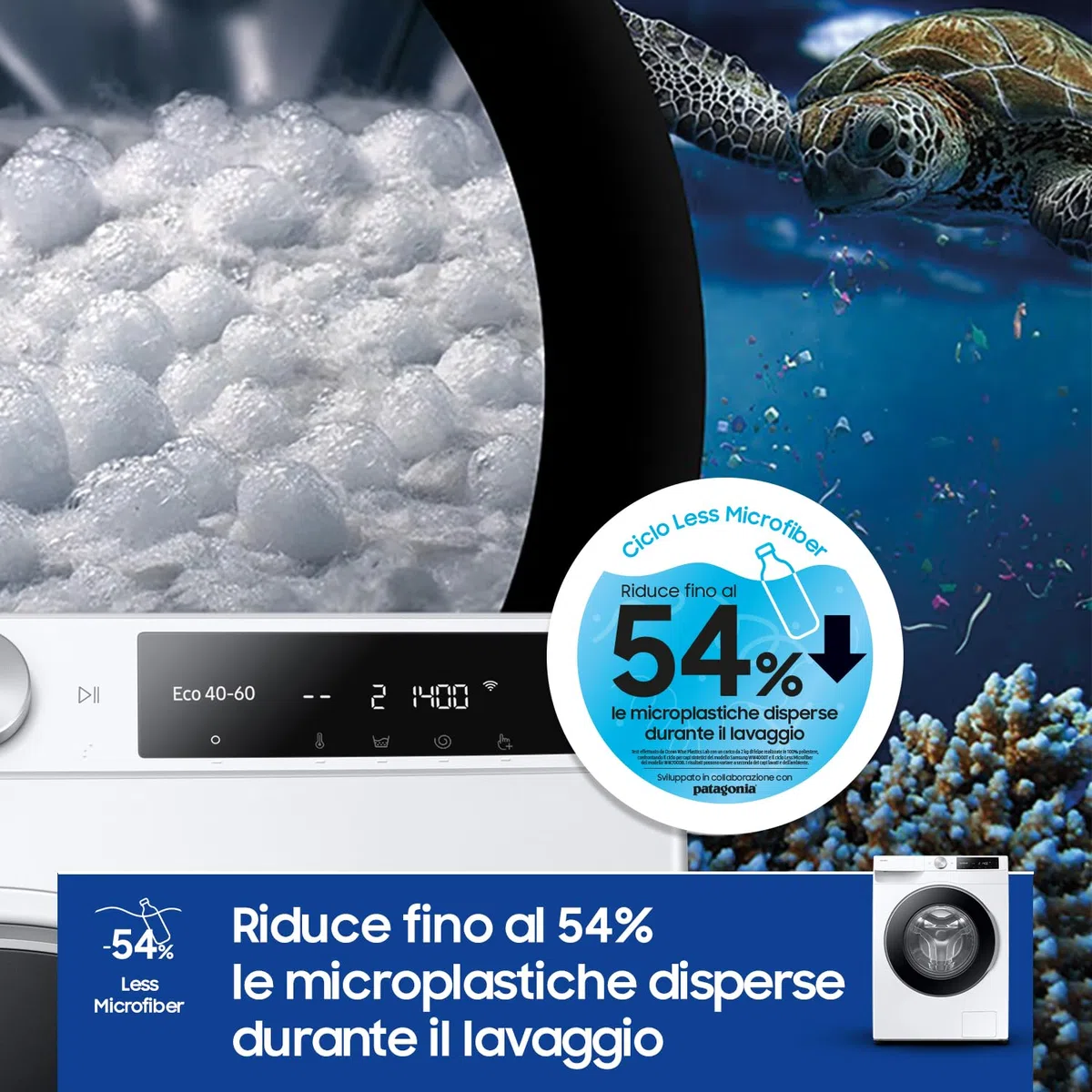 Samsung Lavatrice AI Control WW90DG6U25LE/U3 Libera installazione, 9 Kg, 1400 RPM, Wifi, Ecolavaggio Rapido 39', Vapore, Carica Frontale, 60l x 85h x 55p cm