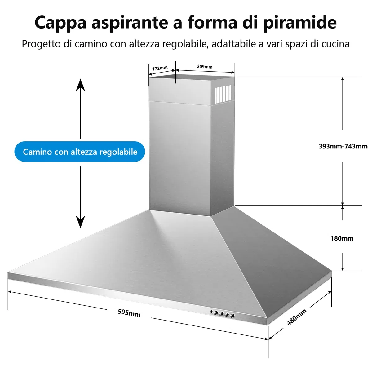 SNDOAS Cappa Aspirante 90cm Classe A++, 350 m³/h Cappa Cucina, Cappa Aspirante in Acciaio Inossidabile, con Filtro a Carbone Attivo, 3 Livelli di Velocità, LED