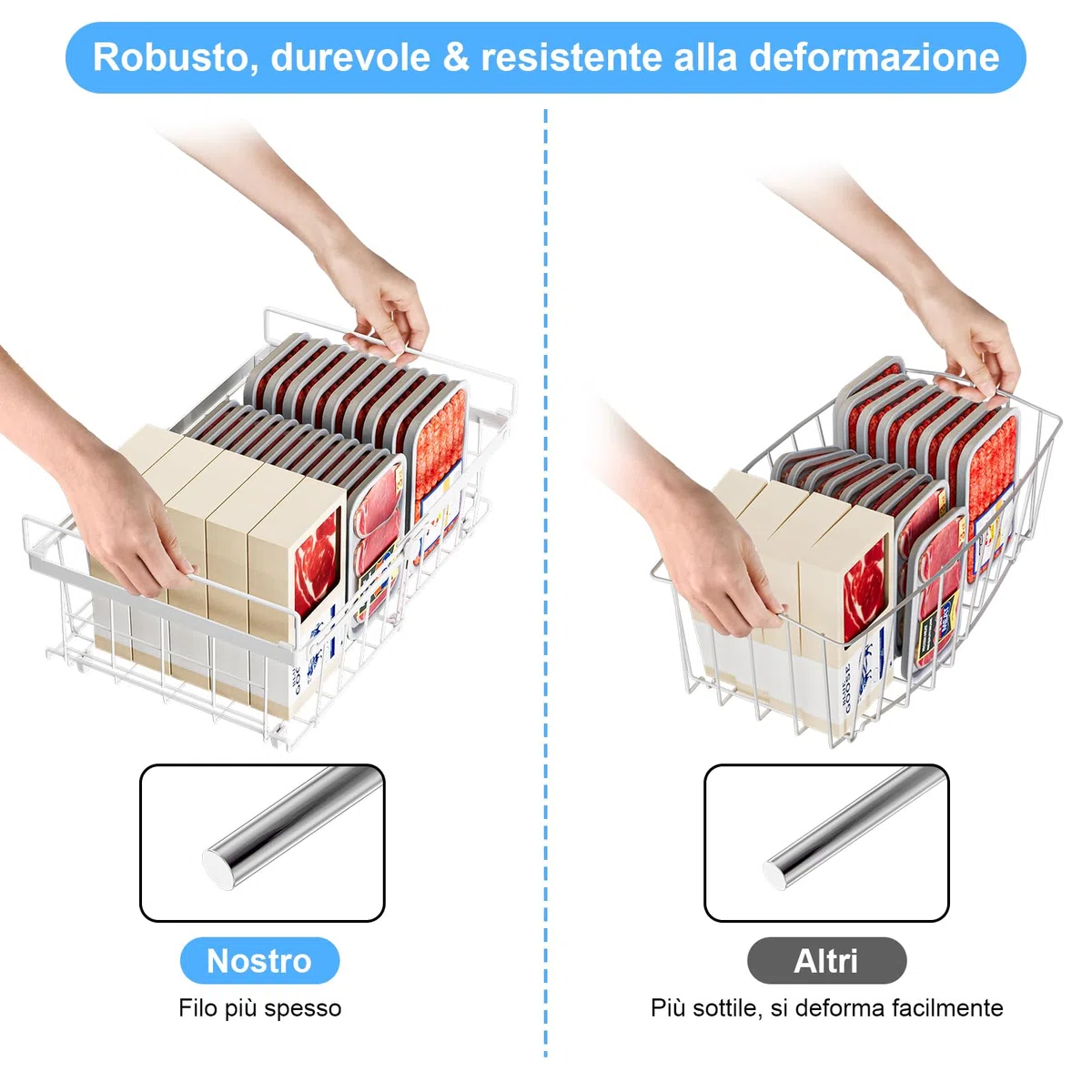 4 Pezzi Cestini Per Congelatore Lmpilabili in Metallo,Lunghezza Regolabile 29-45.5CM,Cestini Pieghevoli con Maniglie,per 140-570L Congelatore Verticale Congelatore da Incasso,Bianco