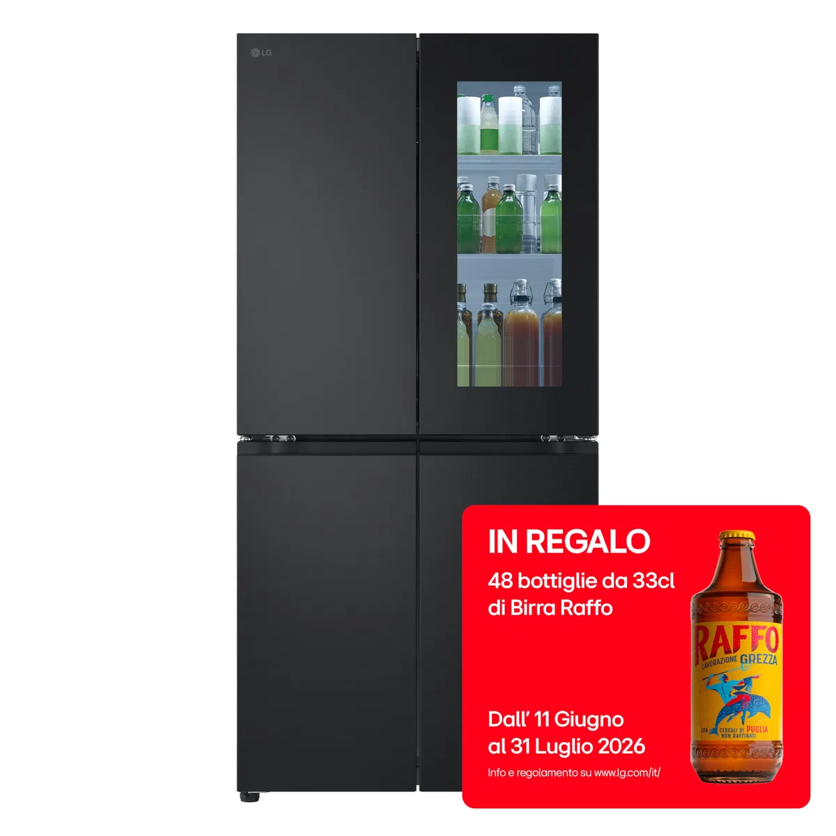 LG GMV860EPDE Frigorifero Slim Multidoor InstaView, Classe E, 530L, Wi-Fi, Linear Cooling, Total No Frost, Controllo da Remoto, Smart Diagnosis, Larghezza 835mm, Nero Opaco