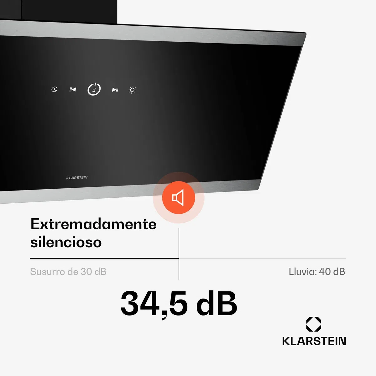 Klarstein FlashLine - Cappa da Cucina da 90cm, Cappa Inclinata, Touchscreen, 524 m³/ora, Efficienza Energetica A++, LED, Silenziosa: 34,5 dB, Nero, Scarico & Ricircolo