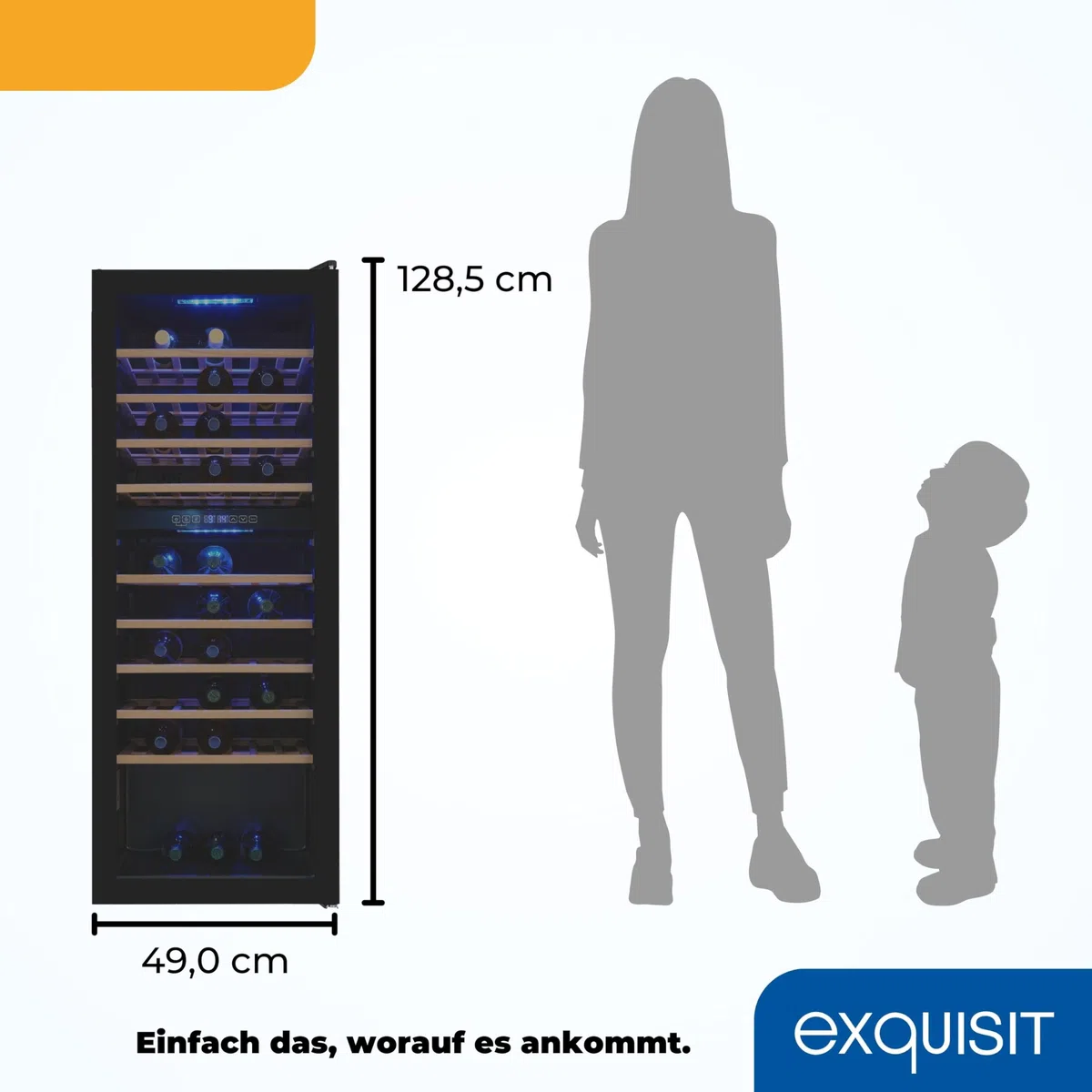 Exquisit Frigorifero per vino a 2 zone, spazio per 78 bottiglie, 194 litri, ventilatore a ricircolo, 9 ripiani in legno, display digitale della temperatura, WS2-78-GTE-160G nero