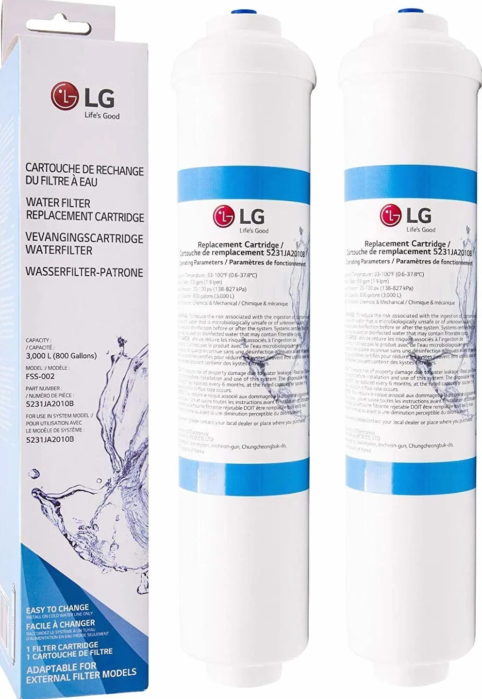 LG 5231JA2010B - Cartuccia filtro dell'acqua di ricambio per frigorifero, connettore push fit