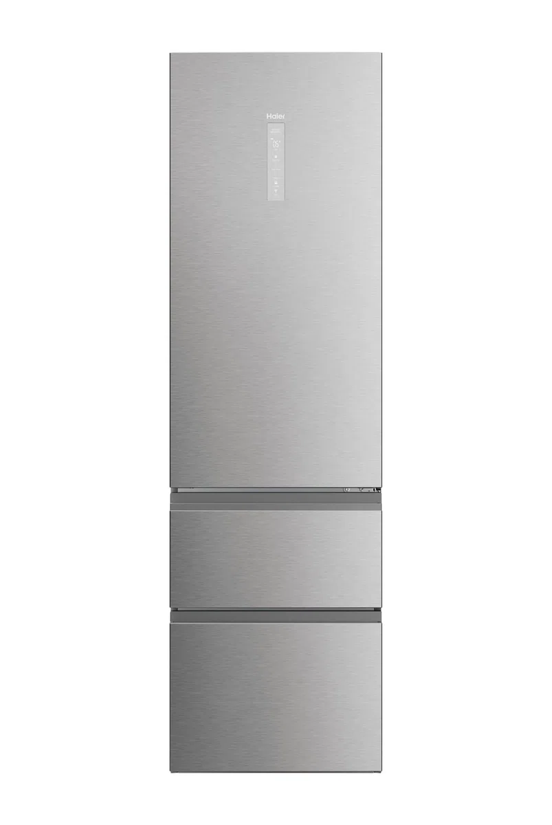 Haier 3D 60 Serie 5 Frigorifero Combinato 3 Porte 414 Litri (289 Frigo + 125 Freezer), Air Surround, Cassetti Accesso Diretto, Wi-Fi App hOn, Classe D, 205 x 59,5 x 66,7 cm (AxLxP), Inox, HTW5620DNMG