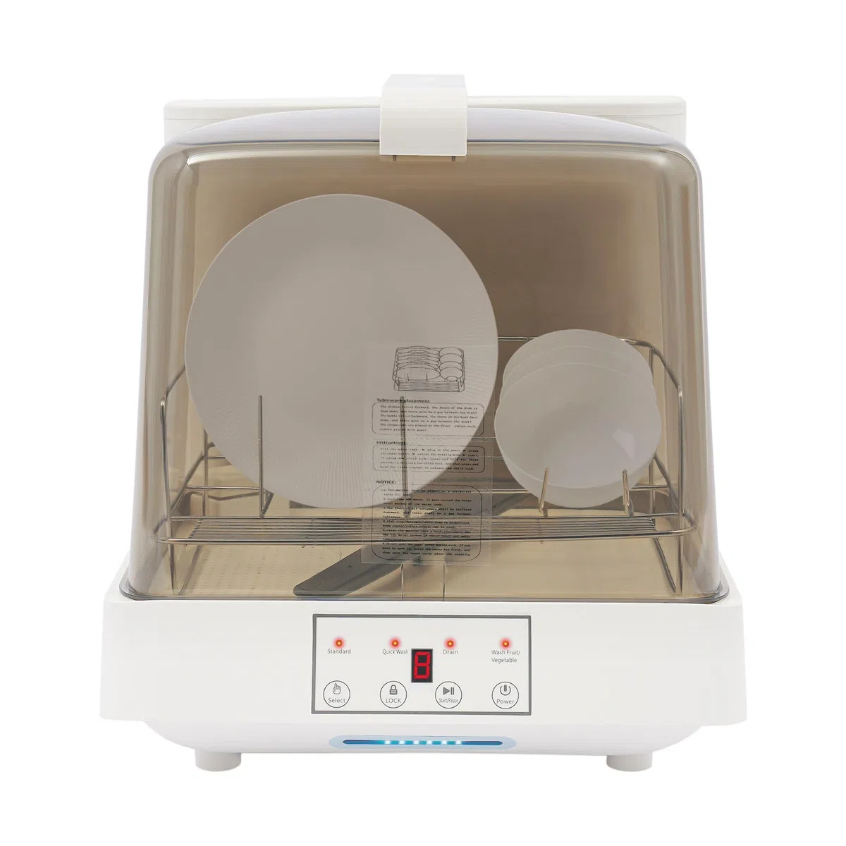 Lavastoviglie da tavolo Mini serbatoio d'acqua da 8 l, 3 programmi di pulizia, pulizia a 360°, sicurezza bambini, controllo touch, lavastoviglie compatta portatile per casa, campeggio, roulotte