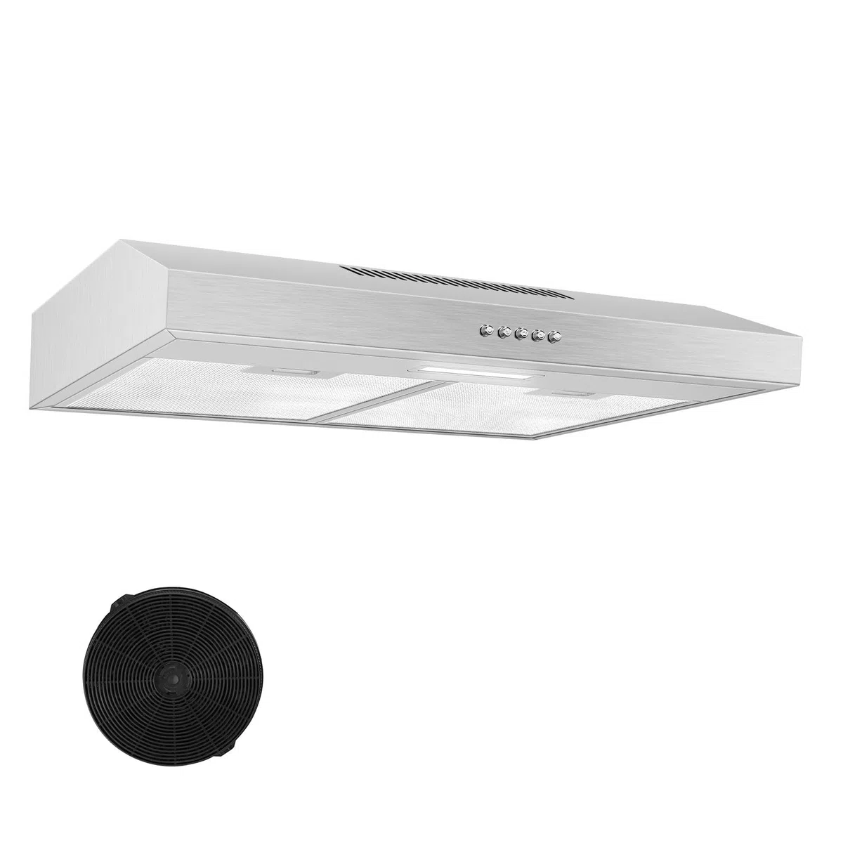 TopStrong Cappa aspirante 60cm sottopiano, cappa aspirante 60cm aria circolante/aria di scarico 201 m³/h, cappa cucina aspirante con filtro a carboni attivi CF-K, inox, 3 gradini