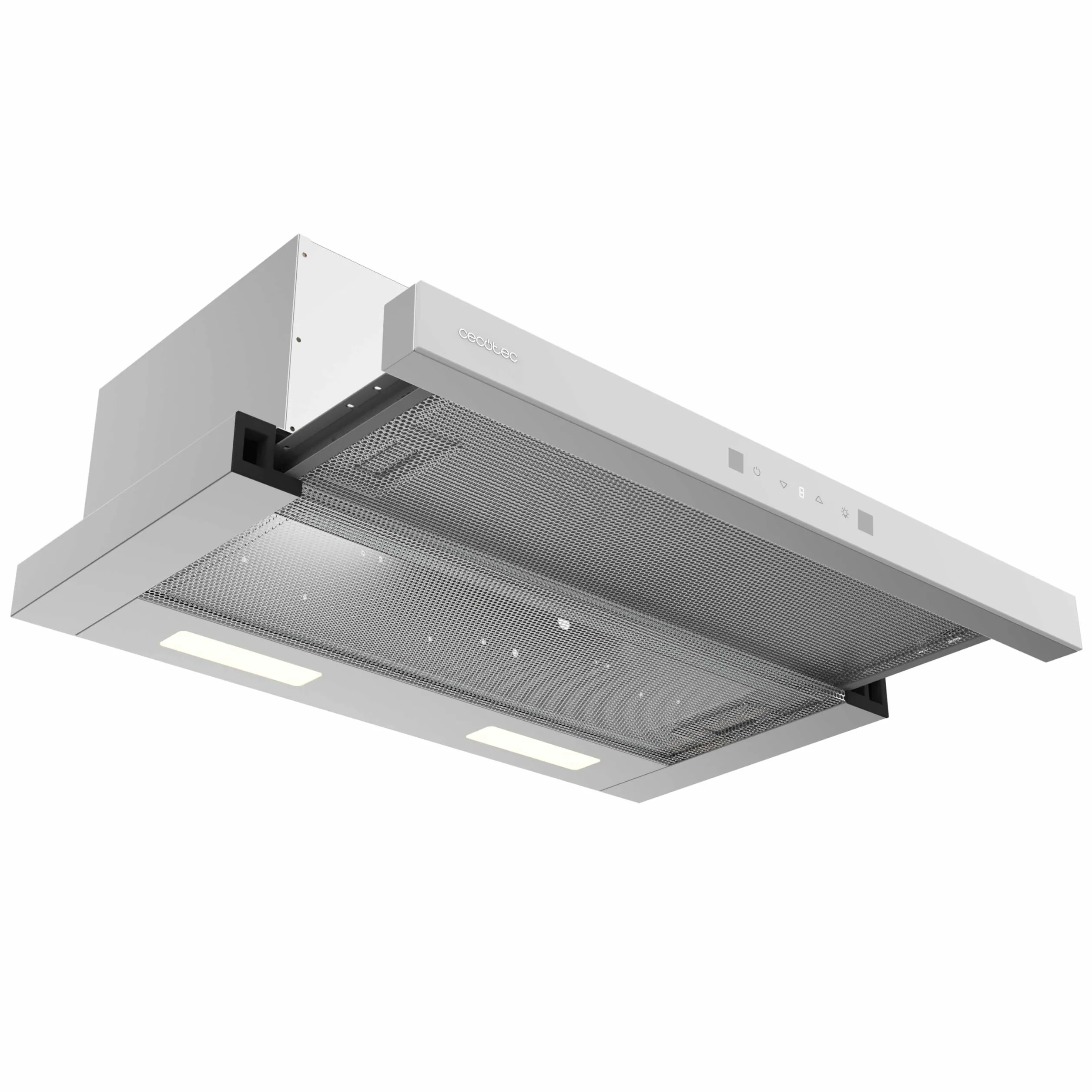 Cecotec Cappa Aspirante 60cm Telescopica Bolero Flux TLT 604400 Glass White A+++. Aspirazione 431,2m³/h, Basso Consumo, Motore DC, Controllo Movimento e Touch, Vetro Frontale Bianco, Acciaio Inox