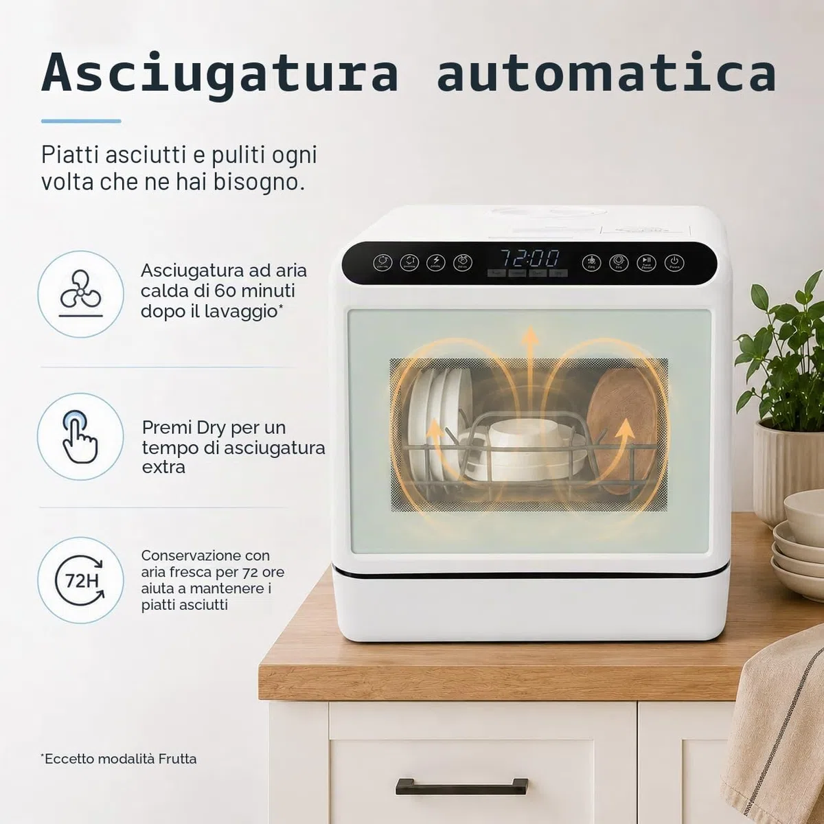 Lavastoviglie da tavolo per 4 – 6 coperti, 6 l, serbatoio dell'acqua integrato, mini lavastoviglie con senza collegamento dell'acqua, 4 programmi di pulizia, touch control e display a LED