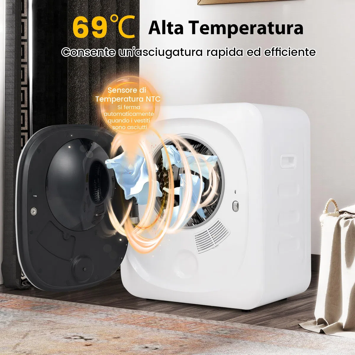 GYMAX Asciugatrice Compatta per Bucato, Asciugatrice Elettrica da 800 W con Schermo Tattile LED, Asciugatrice in Acciaio Inox da 5 kg, Macchina Asciugatrice Elettrica per Casa(Meccanico)