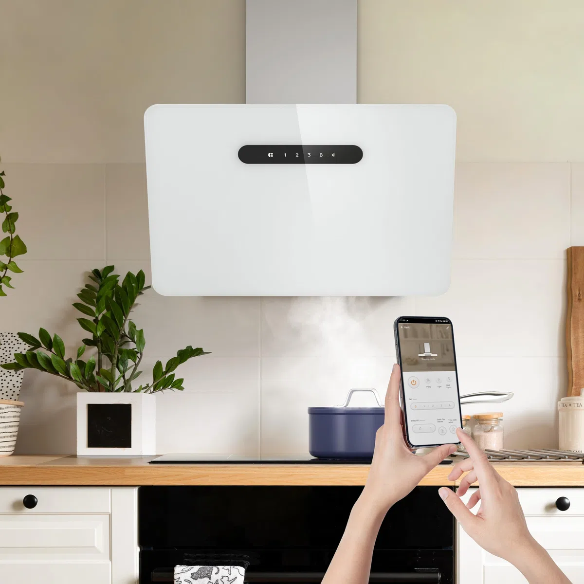 Ciarra A+++ Cappa Aspirante 60cm 650 m³/h - APP WiFi Connessa - Cappa Inclinata - 3 Velocità - Filtri al Carbone Inclusi - Evacuazione o Riciclaggio - Bianco -CBCW6736K