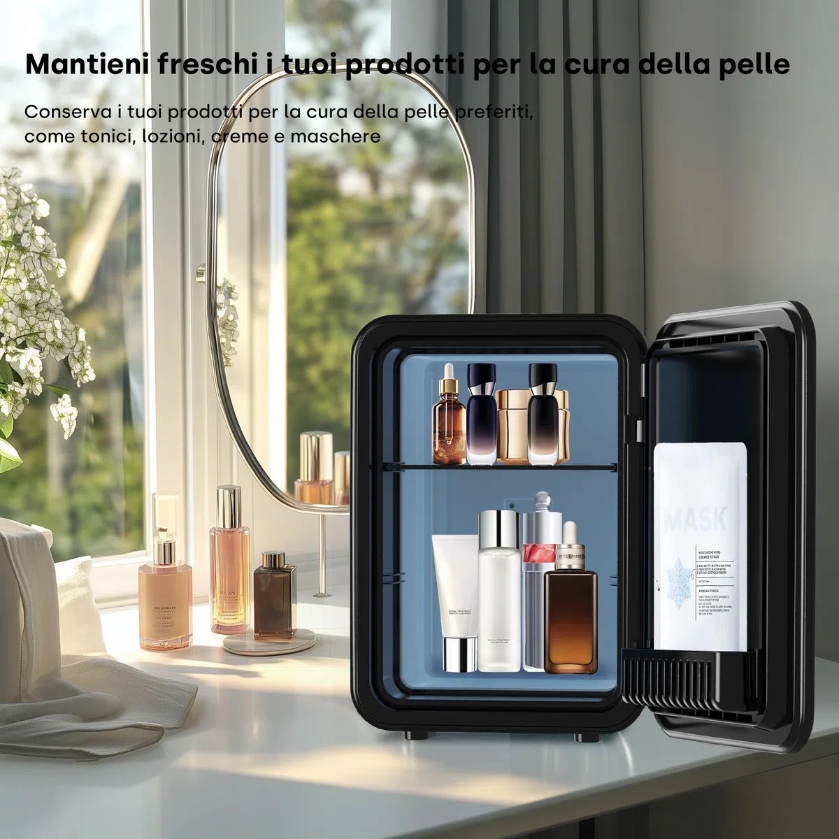 Enventor Frigorifero Piccolo 10L (Nero), Mini Frigo da camera con Raffreddamento e Riscaldamento, 12V/220V, Display LCD, Frigorifero Portatile per Auto, Cosmetici, Bevande, Frutta