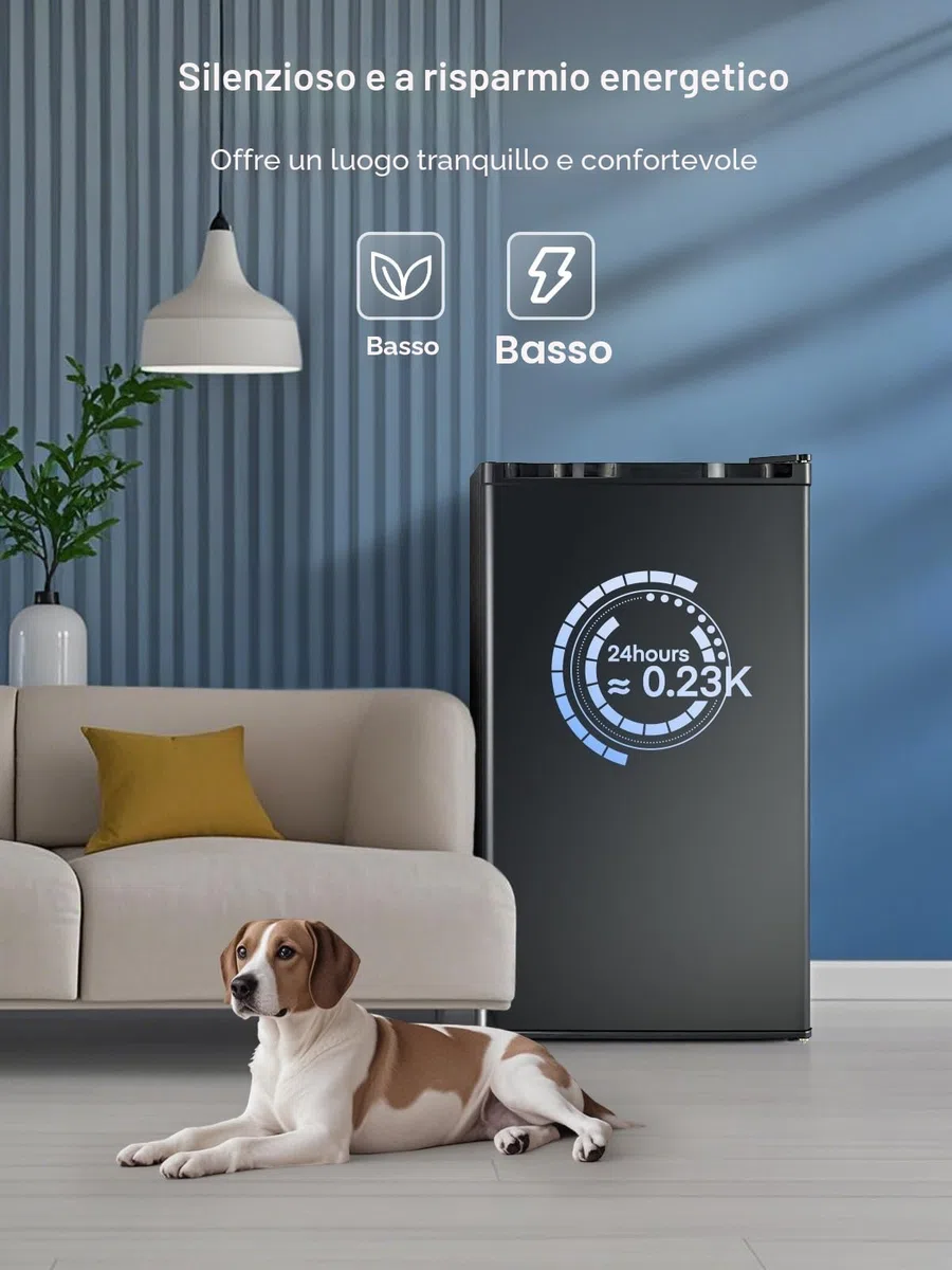 FOHERE Frigorifero Piccolo 91L con Freezer, Frigorifero Monoporta, Silenzioso, 7 Termostato Regolabile, Scomparto per Verdure, Mini Frigo da Ufficio, Camera, Nero