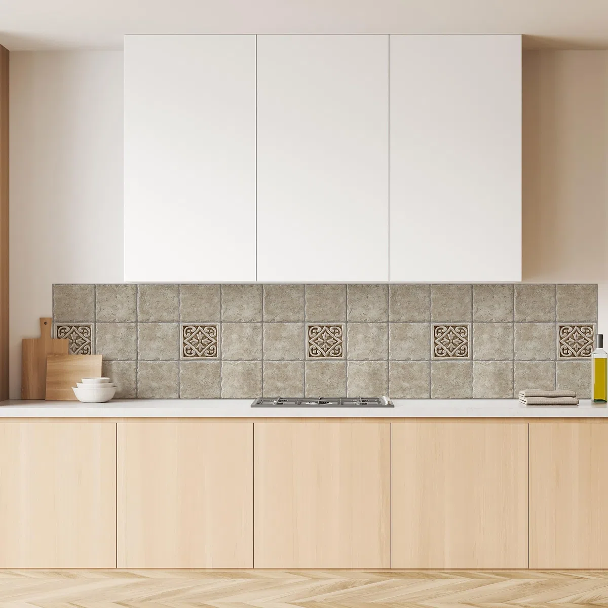 Lupia Pannello Paraschizzi Schienale Cucina con decorazione stampata, TILES BROWN CLASSIC, in Alluminio composito, Facile da applicare, Lavabile Ignifugo Resistente all'Acqua 260xH62,5 cm