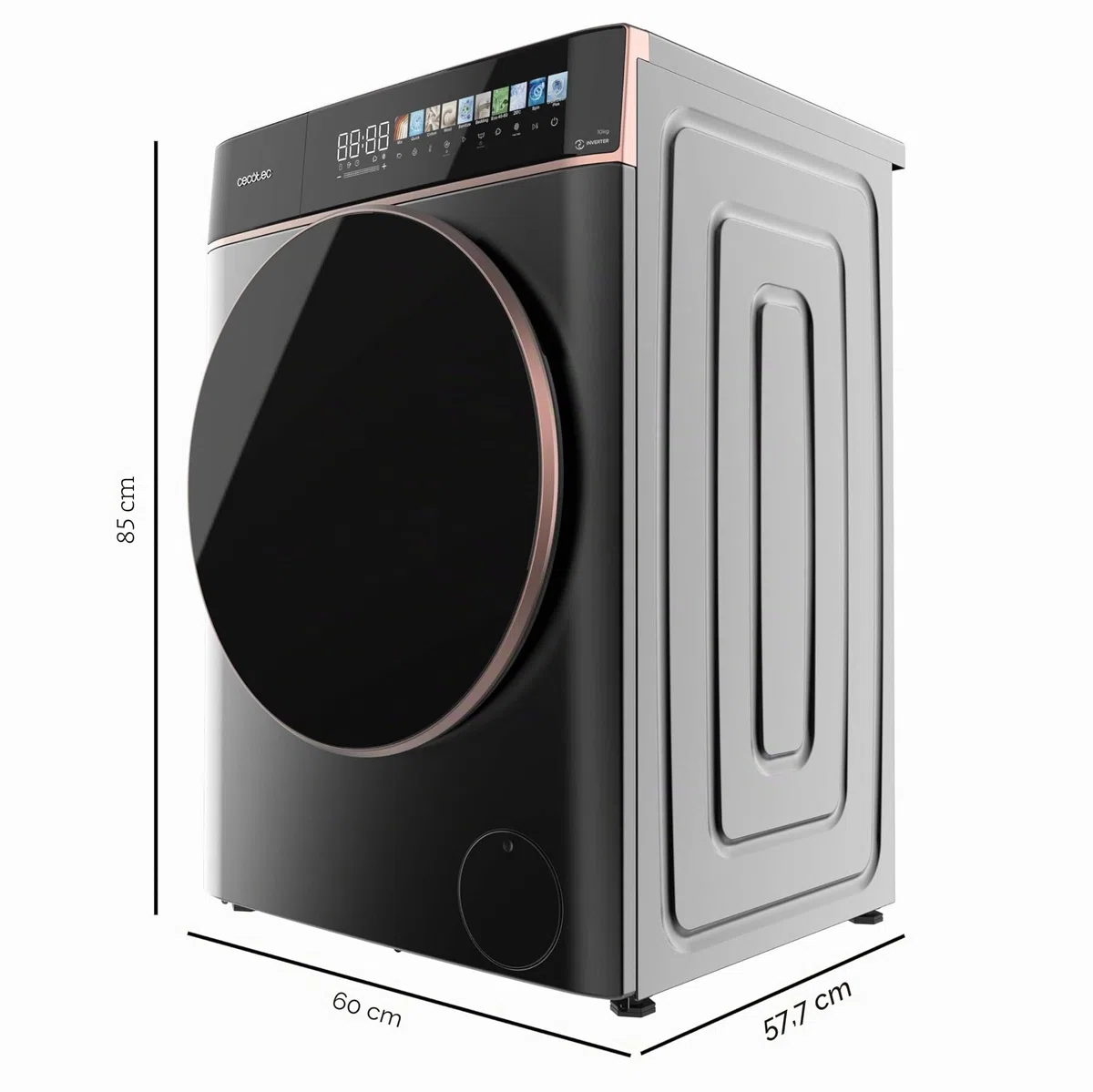Cecotec Lavatrice 8Kg Carica Frontale Bolero DressCode 8900 Inverter FullColor Steel A. Acciaio 1400 Giri, Schermo 10,3", 11 Programmi, Inverter, SteamMax, Classe A