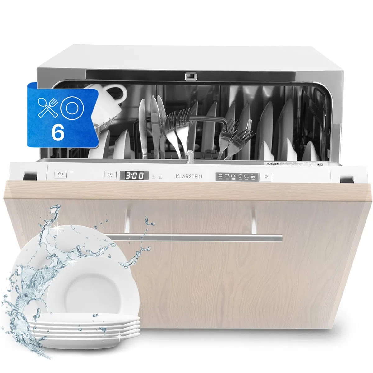 Klarstein Amazonia 6 Secret Lavastoviglie Incasso Completamente integrato A+ 174 kWh/anno Larghezza 55 cm 6 posate 6 programmi Aquastop