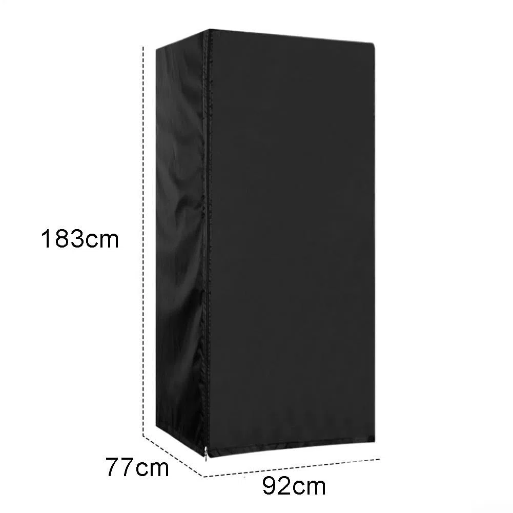 Copertura per frigorifero da esterno in tessuto Oxford 210D, protezione impermeabile per armadi per bevande, accesso con cerniera e ventilazione (gamma di dimensioni 51-92 cm, nero) (92 x 77 x 183 cm)