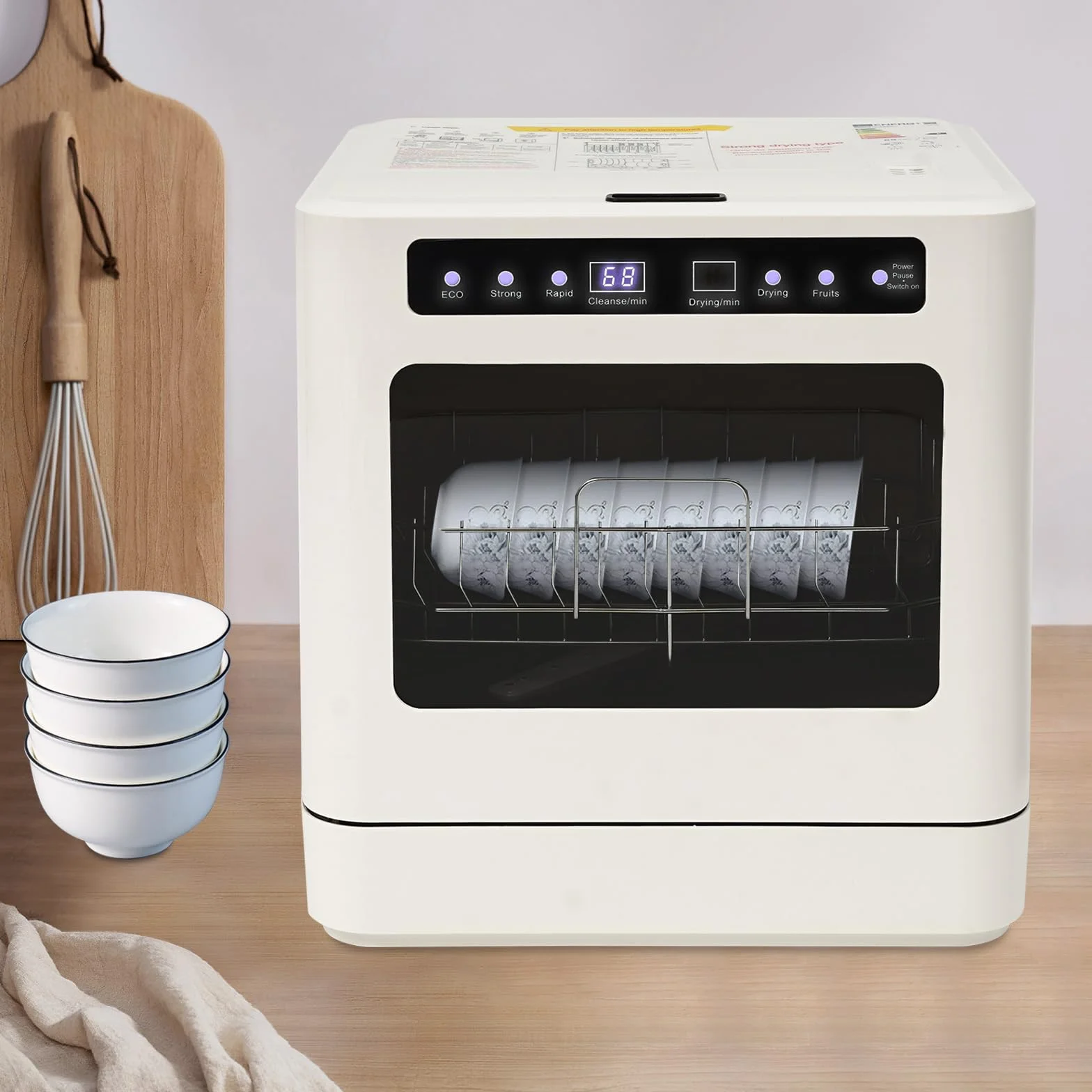 Lavastoviglie da tavolo per cucina, dispositivo compatto con 6 – 8 coperte, 4 programmi e funzione UV, conservazione della freschezza 72 ore e asciugatura ad aria calda, lavastoviglie da tavolo a