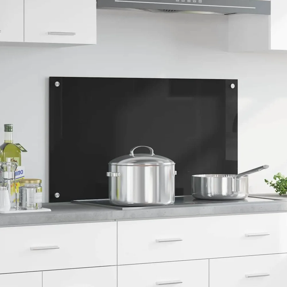 vidaXL Schienale da Cucina Nero 90 x 50 cm Vetro temperato, Design da Cucina alla Moda: Schienale in Vetro, Parete Resistente al Calore, estetica Moderna per la ristrutturazione