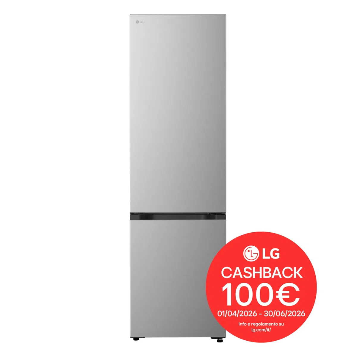 LG GBBS322APY Frigorifero Combinato Classe A, Larghezza 60 cm Fit & Max, Raffreddamento Ottimizzato con AI Saving, Total No Frost, Door e Linear Cooling, 375 L, Smart Inverter, Wi-Fi, Prime Silver