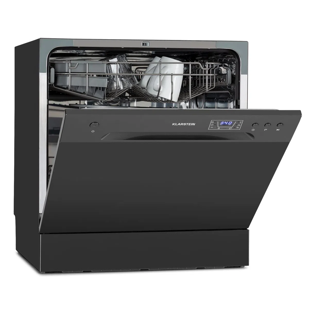 Klarstein Lavastoviglie 8 Coperti, Libera Installazione Silenziosa con 6 Programmi di Lavaggio, Lavastoviglie Mini da Tavolo Compatta e Facile da Installare, Acciaio inossidabile, Antracite