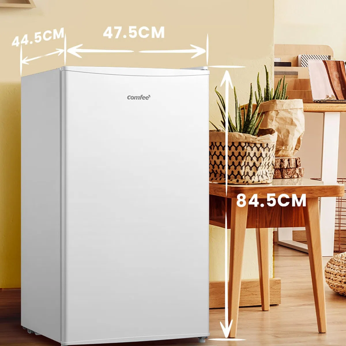 COMFEE' RCD115WH2 Frigorifero Piccolo con Freezer 80 Liter, Frigo Monoporta, Bassa Rumorosità 39db, Porta Reversibile, Compressore Inverter, Luce LED, Adatto per Casa, Ufficio, Camera, Bianco