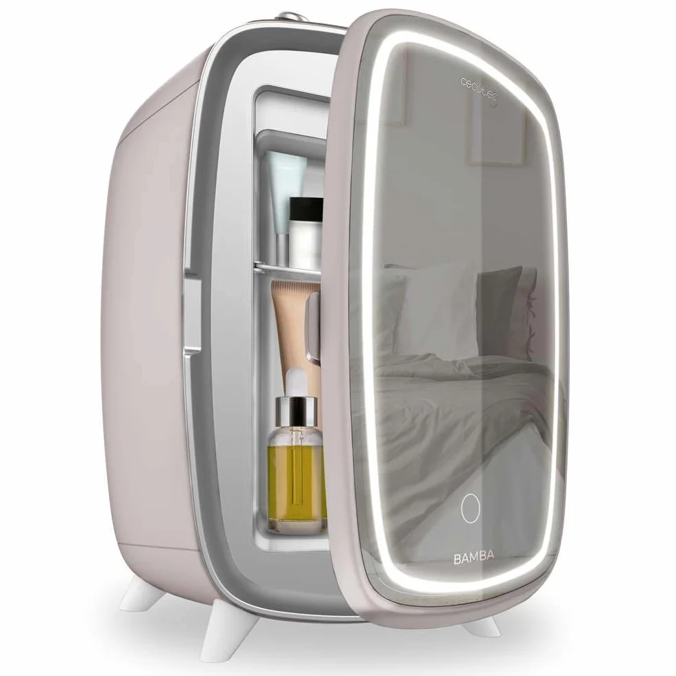 Cecotec Frigorifero Piccolo per Cosmetici 6L CoolingBeauty 6000 Mirror Rose. Mini Frigorifero con Porta con Specchio Esterno, Luce LED con 3 Intensità, Raffreddamento fino a 10ºC