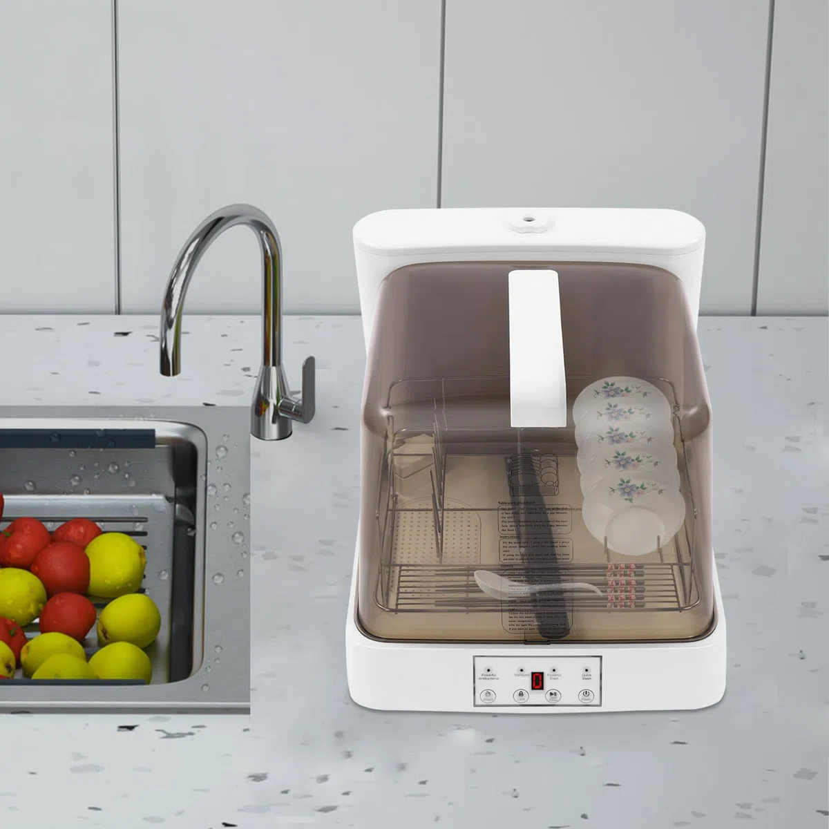 Lavastoviglie Portatile Lavastoviglie Automatico con Serbatoio Mini Lavastoviglie per Appartamenti Dormitori e Camper Bianco Marrone