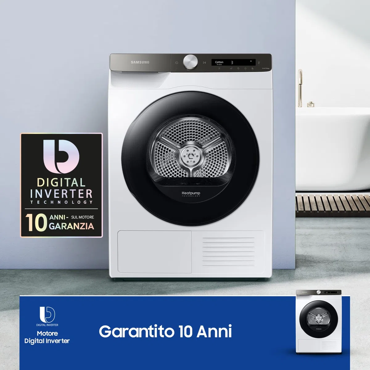 Samsung Asciugatrice DV90T5240AT/S3, 9 Kg, a pompa di calore, 60 x 85 x 60 cm, Porta Reversibile, Libera installazione