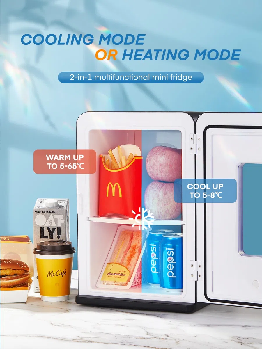 NORTHCLAN Mini Frigo da Camera 15L/21 lattine, Frigorifero Elettrico con Modalità Silenziosa ECO per Camera da Letto/Auto, Funzione Caldo/Freddo, Raffreddatore di Bellezza Portatile 12V/220V