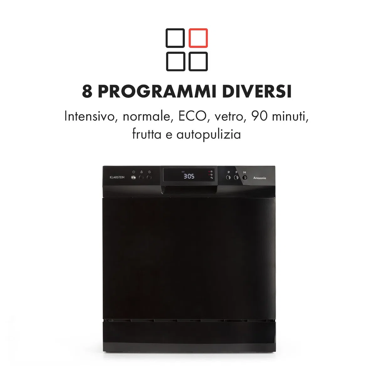 Klarstein Lavastoviglie 8 Coperti, Libera Installazione Silenziosa e Integrata con 8 Programmi di Lavaggio, Mini Piccola e Compatta, Mini per Casa e Ufficio
