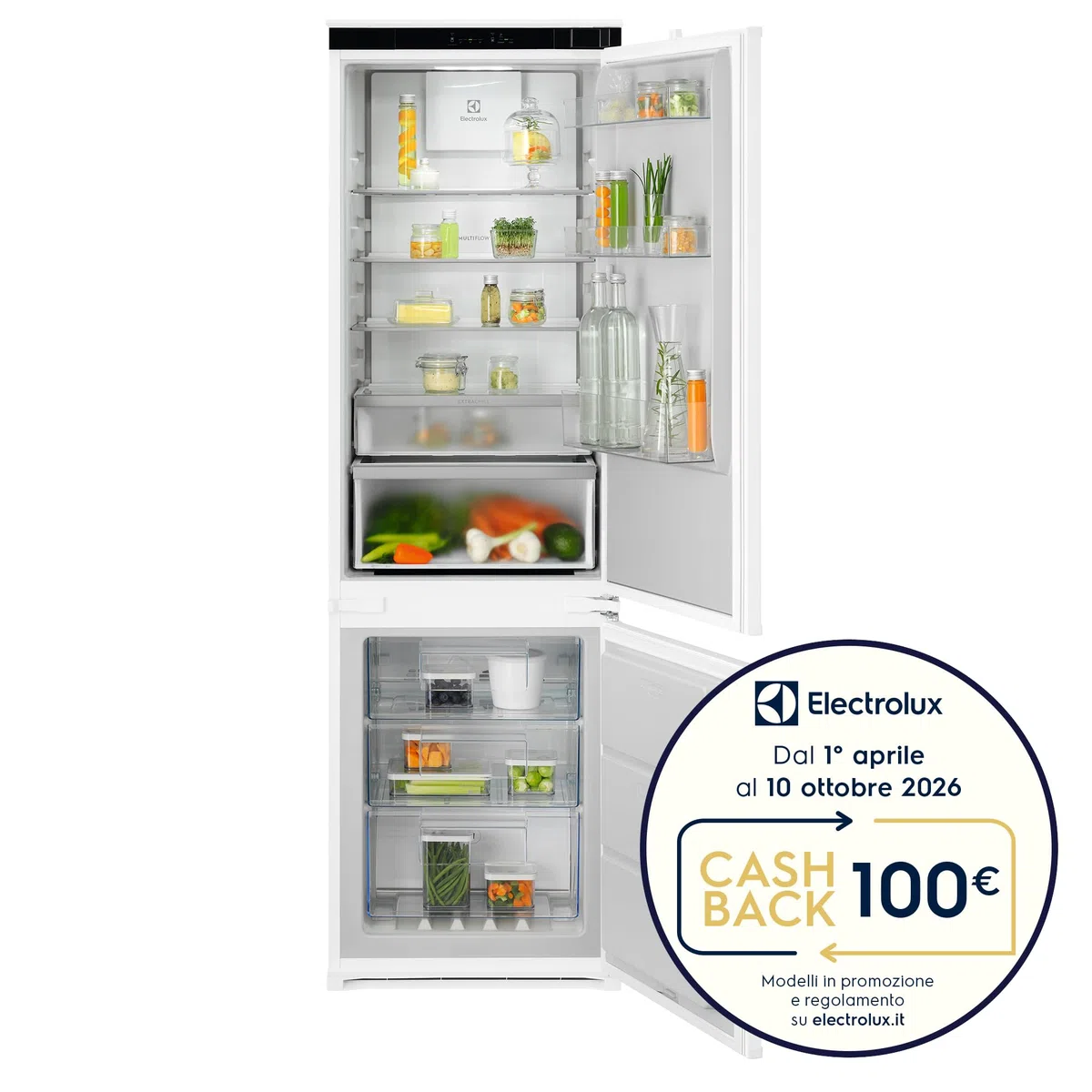 Electrolux ENA7CD18S0 Frigorifero Combinato da Incasso 177 cm, No Frost, MultiFlow, Classe Energetica D, Bianco