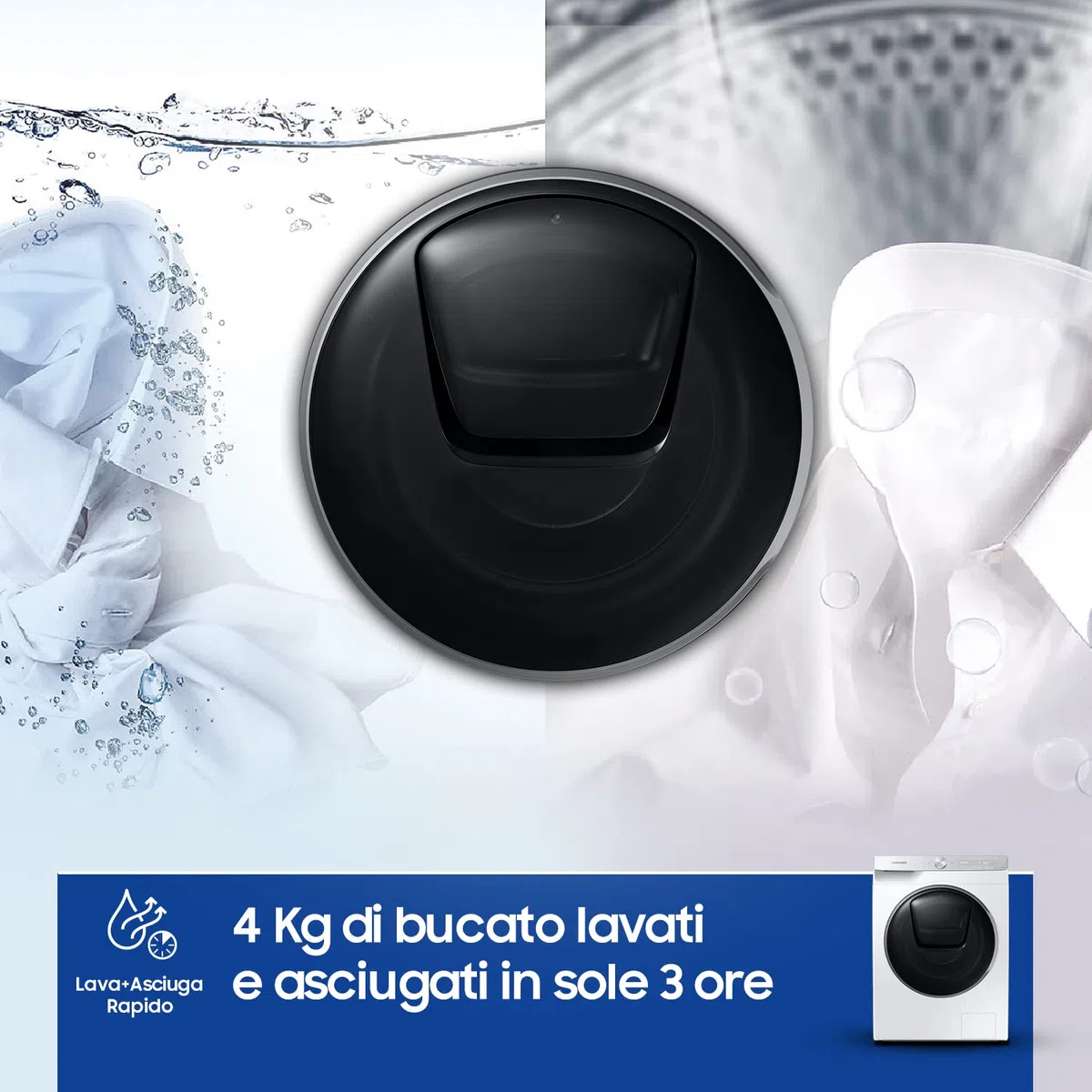 Samsung Lavasciuga Ai Control QuickDive™, WD90T954DSH/S3, Libera installazione, 9+6 Kg, 1400 RPM, Classe A/E, WI-FI, Vapore, Caricamento Frontale, 60l x 85h x 65p cm