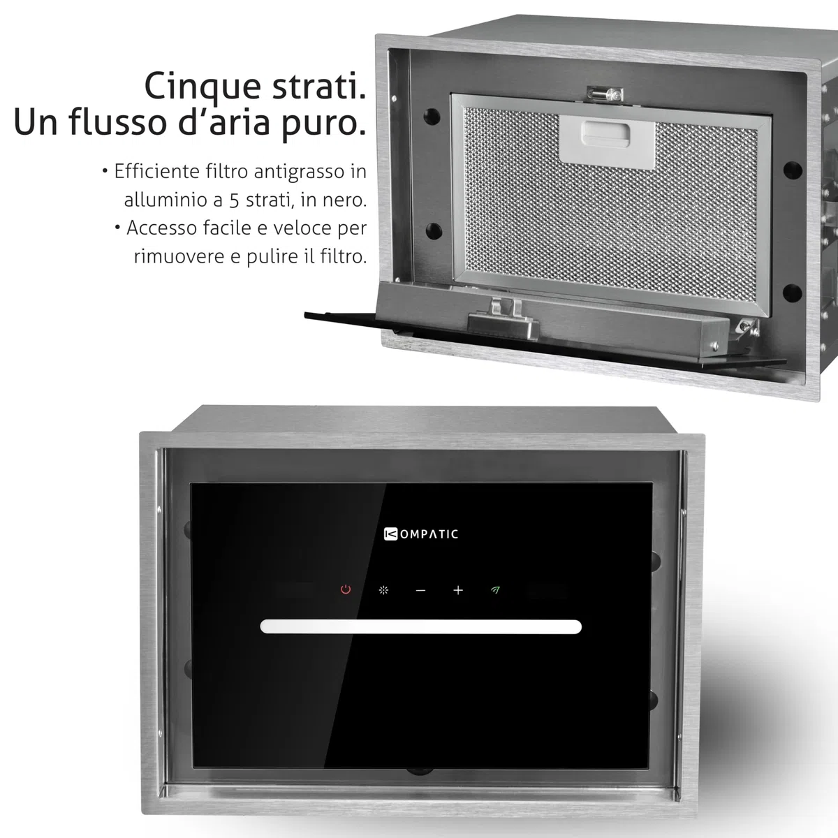 HANA 40 KPHN40BIS Cappa aspirante Incasso, A++, Controllo gestuale, Touch, Telecomando, Modalità purificazione aria, 450 m³/h, LED dimmerabile, Regolazione temperatura colore, 40 cm