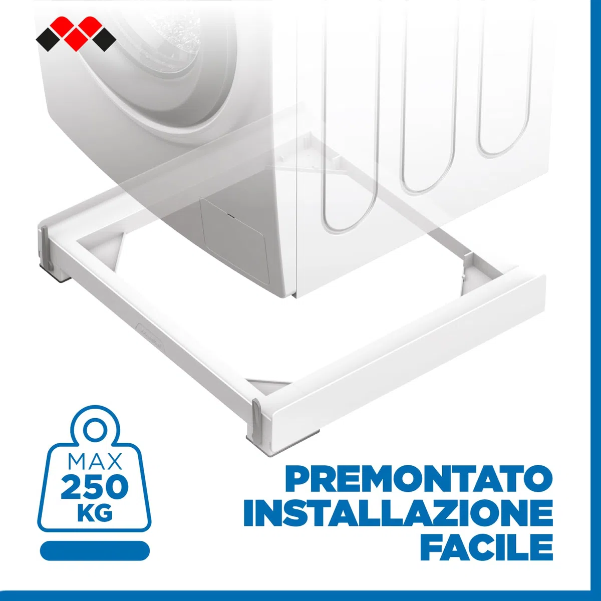 Meliconi BASE MOVE EVO SIOC, Base per Lavatrice con Ruote e Freni, 60x60cm, 250kg, Bianca