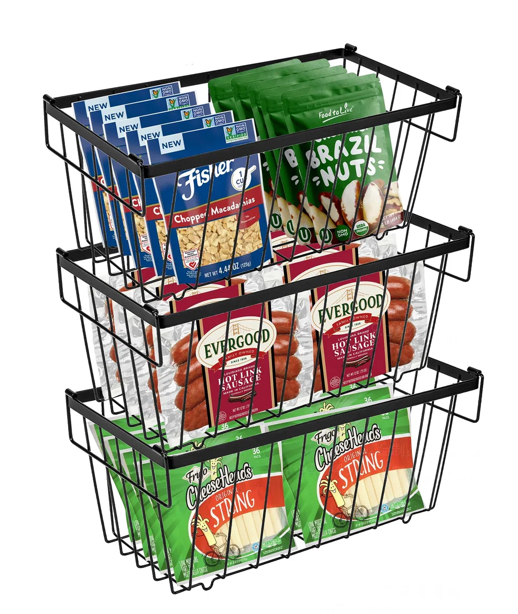 Set Da 4 Cestini Per Congelatore, Metallo Impilabile Cesto Portaoggetti Per Frigorifero Con Manici E Fondo Antiscivolo Adatto Per Mobile Frigorifero Da Cucina 37,3 x 18 x 15,6 cm