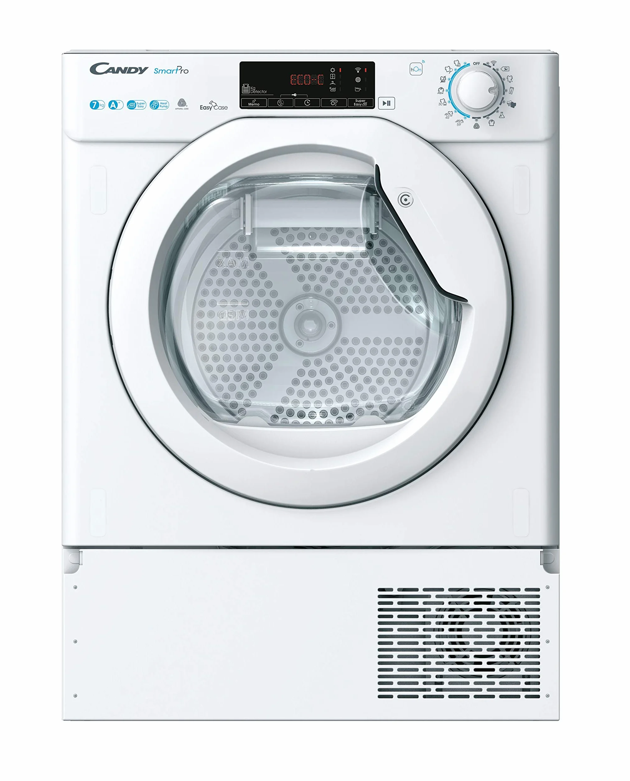 Candy Smart Pro Asciugatrice 7 Kg da Incasso, Pompa di Calore, Classe A+, Wi-Fi e BLE, Controllo da Remoto, Avvio Programmabile, Programma Stiro Facile, 60 x 46,5 x 85 cm, Bianca - BCTD H7A1TE-S