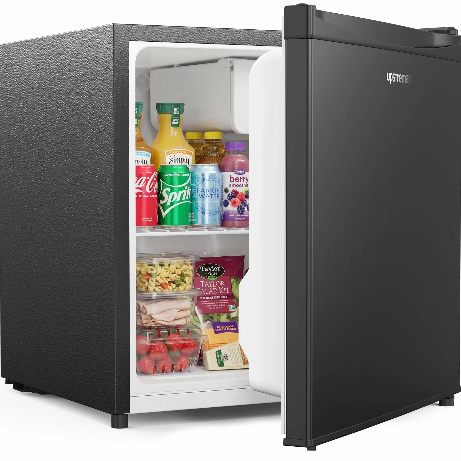 Upstreman Mini Frigo 46L, Frigorifero, Silenzioso, Porta Reversibile, Termostato Regolabile, Risparmio Energetico, Frigorifero Piccolo da Ufficio, Camera, Hotel, Nero Lucido -FR17
