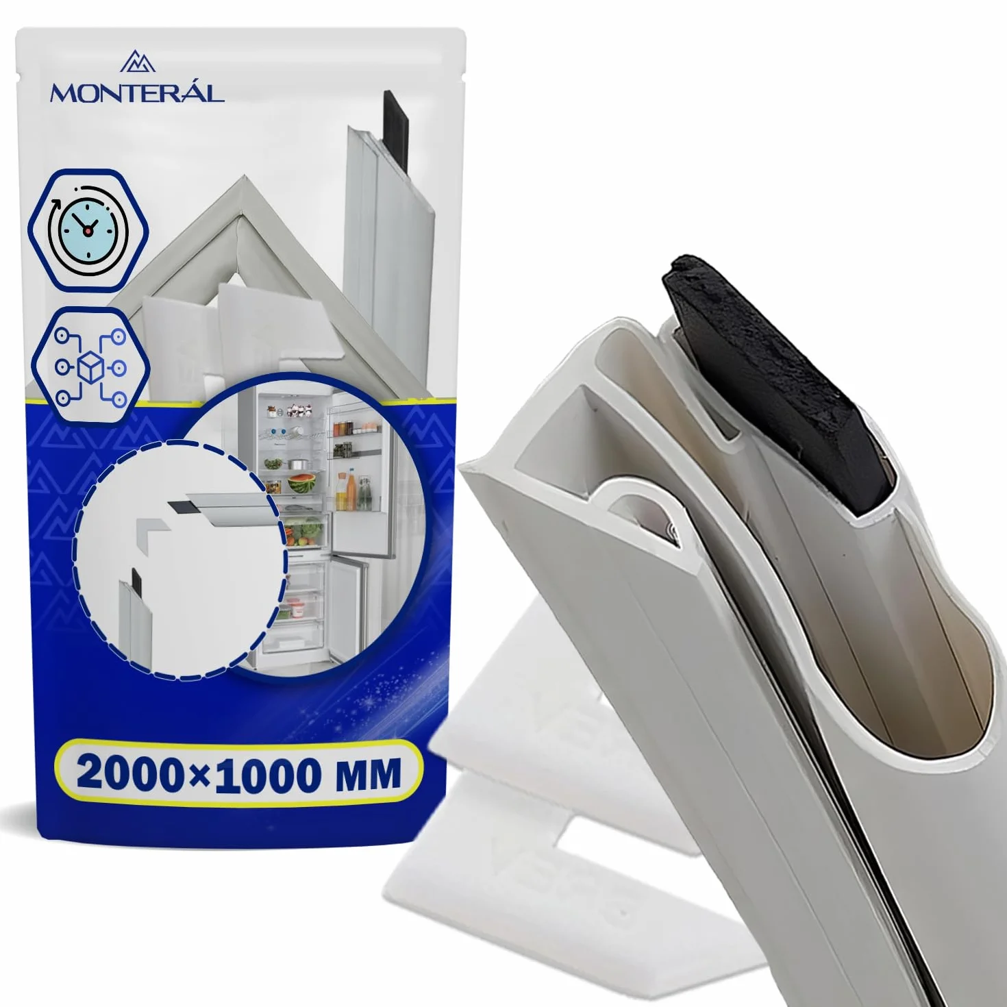 Guarnizione Frigorifero Universale 2000 x 1000 mm con 2 Angoli di Giunzione Inclusi - Guarnizione Frigo Universale con Inserto Magnetico - MONTERAL