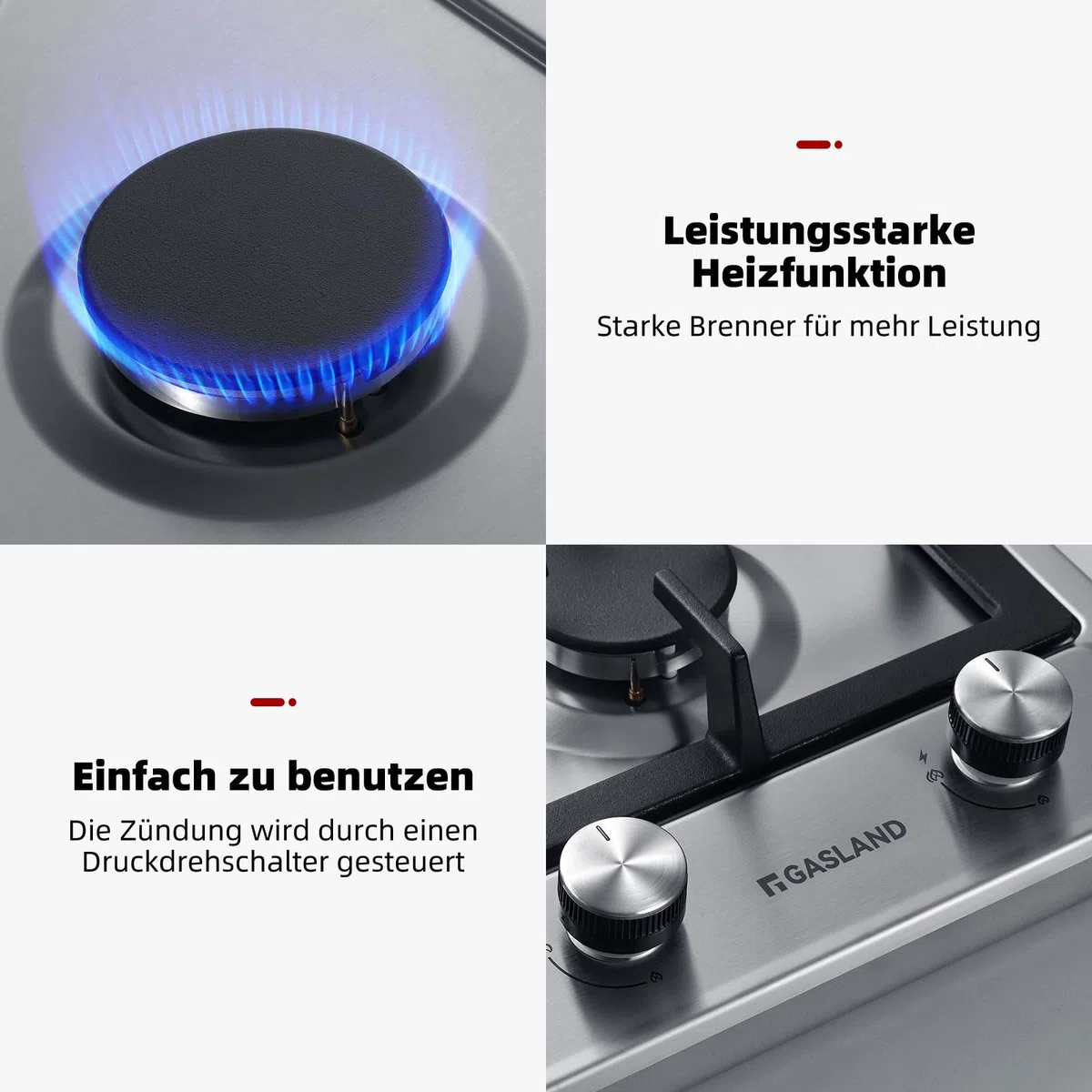 GASLAND GH30SF piano cottura a gas da incasso 2 fuochi 30 cm 4200 W acciaio inossidabile GPL/gas naturale