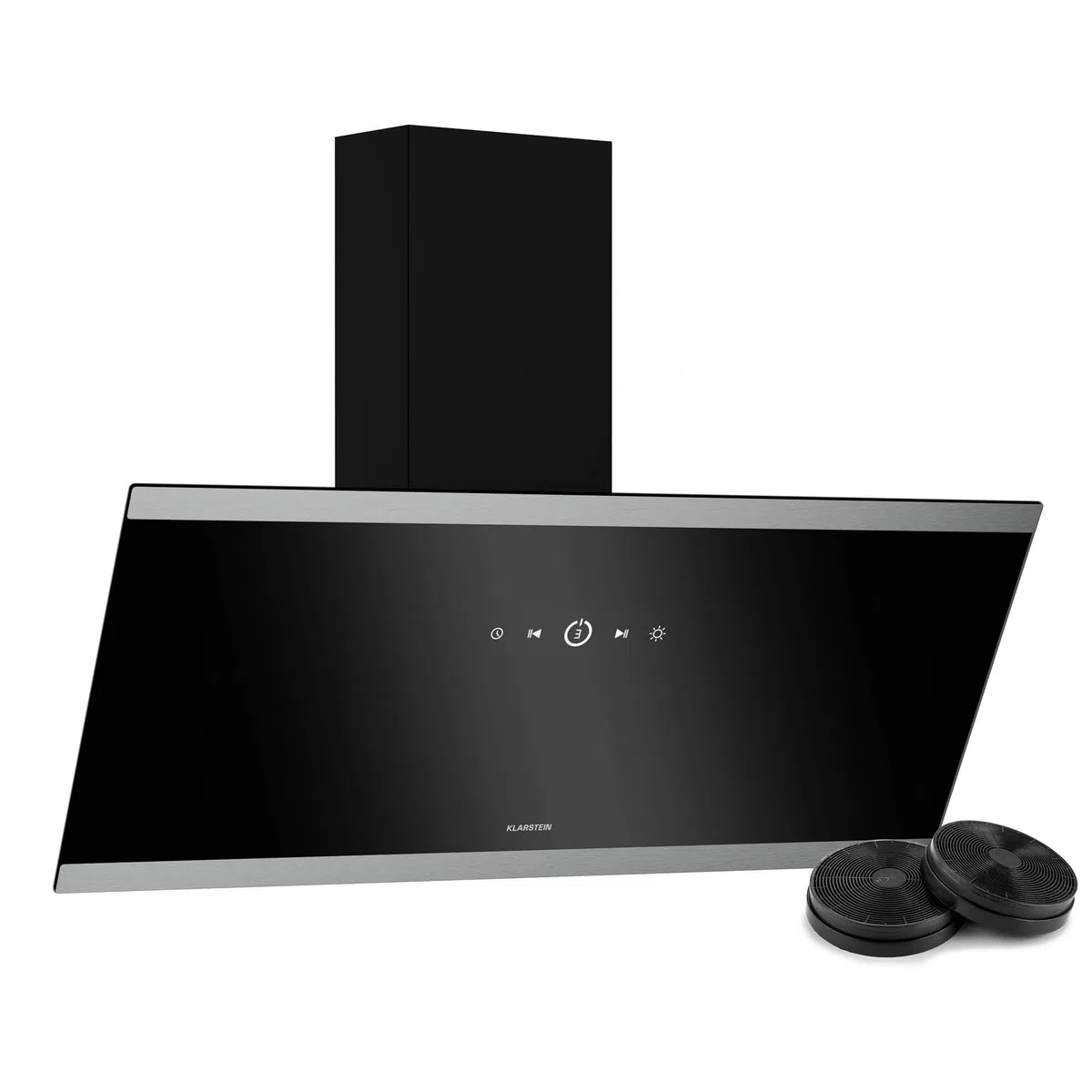Klarstein FlashLine - Cappa da Cucina da 90cm, Cappa Inclinata, Touchscreen, 524 m³/ora, Efficienza Energetica A++, LED, Silenziosa: 34,5 dB, Nero, Scarico & Ricircolo