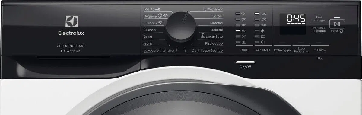 Electrolux EW6FZAM29 Lavatrice PerfectCare 600, 9 kg, Classe A, Tecnologia SensiCare, Programma Vapore, Opzione TimeSave, Motore Inverter, Display LED, Bianco