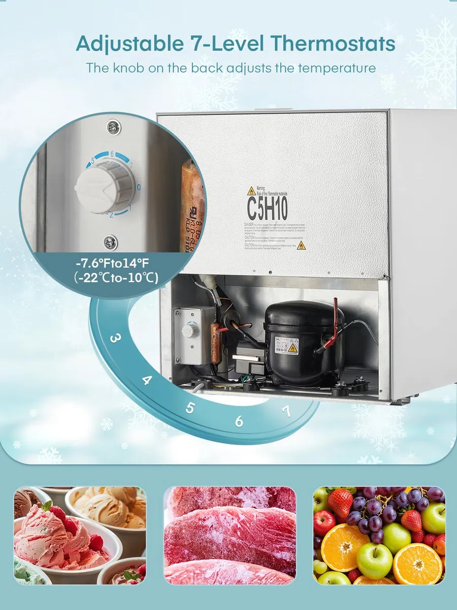 FOHERE 32L Mini Congelatore, Congelatore Piccolo con Porta Reversibile,Silenzioso, 7 Termostato Regolabile, per Hotel/Dormitorio/Appartamento/Ufficio, Nero [Classe di efficienza energetica E]