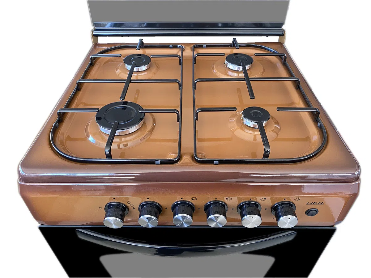 LAREL Cucina Marrone 60x60 4 Fuochi con Forno a Gas Metano o GPL, Grill Elettrico e Coperchio in Vetro