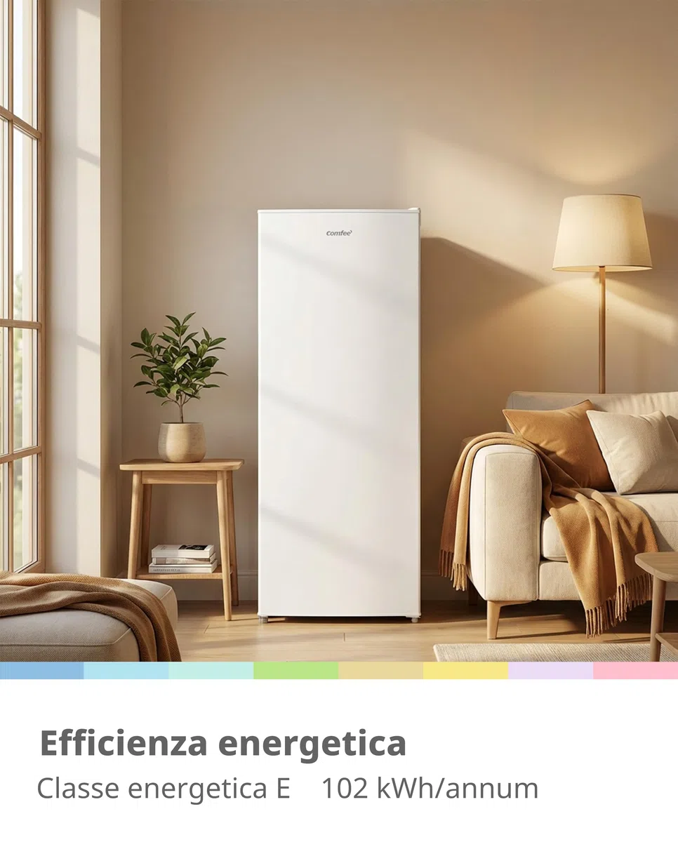 COMFEE' RCD235WH2EU(E) 230L Freestanding Frigorifero, 55x142 cm, Mensola in Vetro Rimovibile, Porta con Cerniera Reversibile, Piedini Regolabili, Bianco