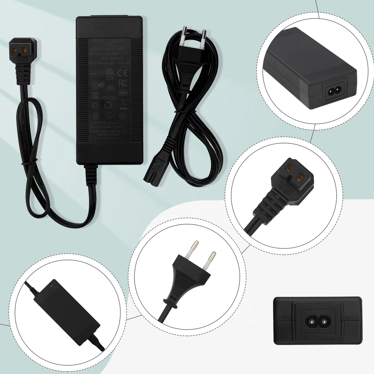 WOLTU Adattatore di Alimentazione AC per Mini Frigo, Cavo di Corrente 1,5m, Convertitore di Tensione 0,6m, da 100-240V a 14,5V, Portabile, per Uso Domestico