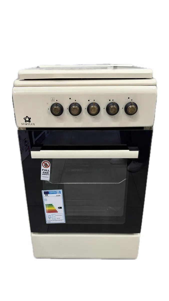 Cucina A Gas 4 Fuochi Con Forno A Gas 50 x 50 cm Colore Beige Rustico Crema Con Coperchio